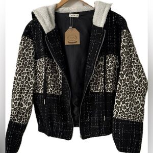 NWT Kori Black and Leopard Bomber Jacket